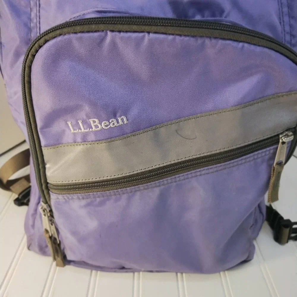 LL Bean Purple Deluxe Book Pack Backpack Reflective School Bag Laptop Commuter